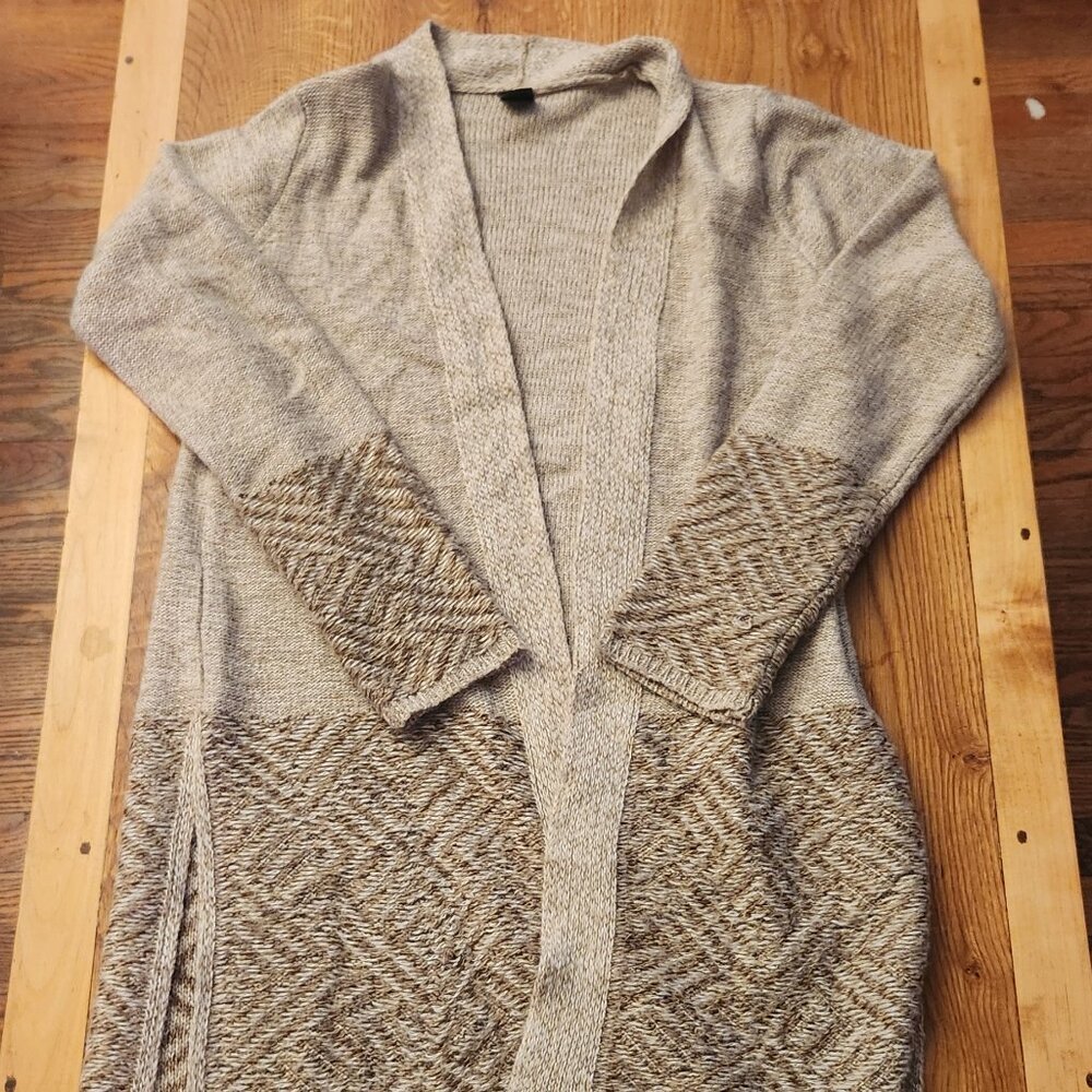 Madison Lilly Neutral Tan Open Front Fit and Flare Cardigan - Women's Large
